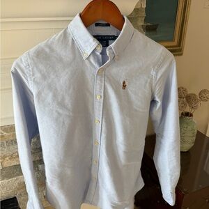 Ralph Lauren Blue Slim Fit Oxford Button Down Shirt, Size 0 Women’s